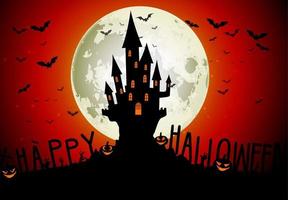 Halloween scary house on full moon background. Vector