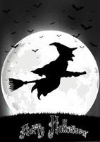 Halloween background of Witch on the full moon. Vector