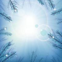 Blue sky with glow sun with tree. Vector