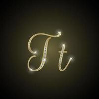Shiny alphabet T of gold and diamond vector
