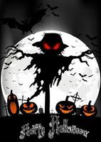 Halloween background with ghost and pumpkins on the full moon. Vector