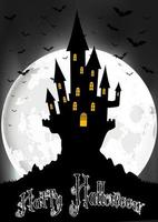 Halloween background with scary house on the full moon. Vector