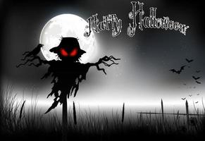 Halloween background with ghost on the full moon. Vector