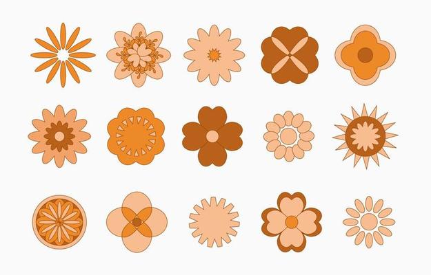 Collection of hippie design with orange flower and sun