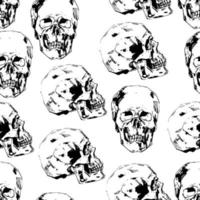 Hand-painted Human skull vector illustration at ink style. Seamless pattern