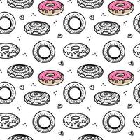 A seamless pattern of hand-drawn elements. Doughnuts, bagels, and snail buns. Doodle style vector. vector