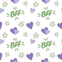 cute lovely purple hearts and stars with bff text seamless vector pattern background illustration