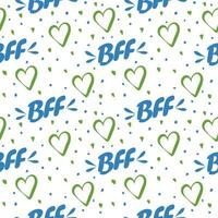 Seamless pattern on a white background. Cute lovely hearts with bff text. For best friends. vector