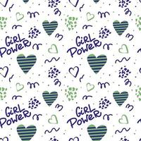 Vector feminism symbol seamless pattern. Lettering and hearts. Feminist movement background