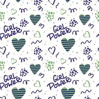 Vector feminism symbol seamless pattern. Lettering and hearts. Feminist movement background