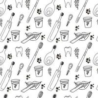 Dental seamless pattern. White linear icons. Blue backdrop Flat design. Vector illustration
