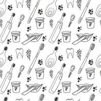 Dental seamless pattern. White linear icons. Blue backdrop Flat design. Vector illustration