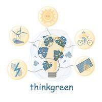 ilustración vectorial de diseño de línea plana moderna, concepto infográfico de problema ecológico, generación y ahorro de energía verde para diseño gráfico y web vector