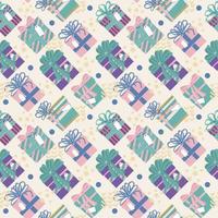 Seamless holiday pattern. Gift boxes with different prints and bows. Christmas, Valentine's Day. In fashionable gentle colors. vector