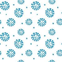 Seamless pattern with a flat illustration of a new coronavirus on a white background. An abstract model of the nCoV COVID virus. Epidemic pattern of the coronavirus. vector