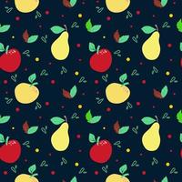 Seamless pattern on a dark background. World Food Day. October 16. Vegetables and fruits, mushrooms, herbs and spices. Suitable for textiles and packaging. vector