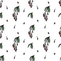 Seamless barberry pattern, drawn element in doodle style. Culinary, Kitchen. Herbs and spices - barberry branch, leaves and berries. Pattern in a trendy linear style. vector