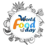 World health day concept with earth and healthy food. Design in a colorful style. vector