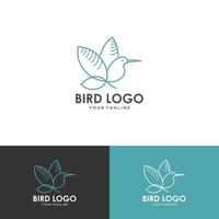 bird leaf logo vector icon line art outline template