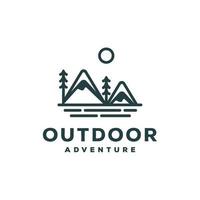 Mountain Forest Evrgreen Simple Line Art Outdoor Adventure Logo Design vector