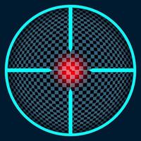 Crosshairs with a red precise sight. Neon bright illustration on a dark background with a transparent center. Vector