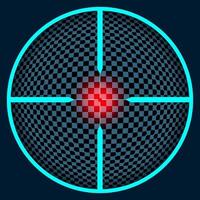 Crosshairs with a red precise sight. Neon bright illustration on a dark background with a transparent center. Vector