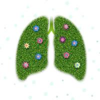 Healthy lungs - symbolic image with grass texture and flowers on a white background. Vector graphics.