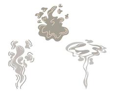 conjunto de humo. nubes de vapor, soplo, niebla, niebla, vapor de agua o explosión de polvo. elemento clipart para juegos, impresión, publicidad, menús y diseño web ilustración vectorial estilo de dibujos animados. vector