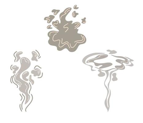 Smoke set. Steam clouds, puff, fog, fog, water vapor or dust explosion. Clipart element for games, printing, advertising, menus and web design Vector illustration cartoon style.