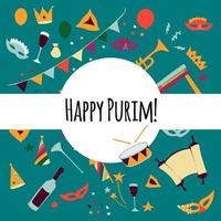 Vector illustration Happy Purim carnival set of design elements.