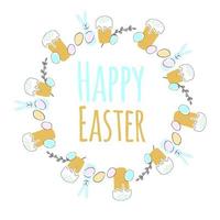 Vector illustration Easter wreath with cake and egg Happy Easter greeting card