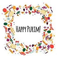 Vector illustration Happy Purim carnival. Frame in the form of a wreath.