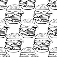 ilustración vectorial de patrones sin fisuras un esquema de hamburguesas sobre fondo blanco vector