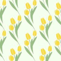 Vector Seamless pattern tulips yellow green color, Botanical Floral Decoration Texture. Wallpaper Background