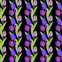 Vector Seamless pattern tulips violet black color, Botanical Floral Decoration Texture. Wallpaper Background