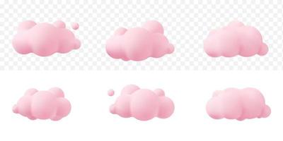 3d render of a clouds set isolated on tranparent background. Soft round cartoon fluffy clouds mock up icon. 3d geometric shapes vector illustration