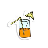 Summer cocktail. Juice in glass with an umbrella on white. Sweet summer drink. vector