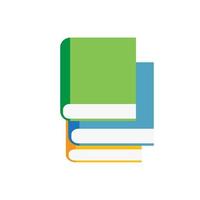 Stack of multi colored books. Simple cartoon icon on white vector