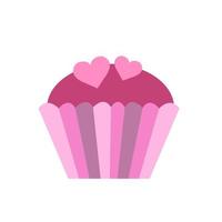 Cupcake or muffin with hearts. Wedding and valentine day concept. Vector