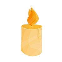 Burning candle from paraffin wax for your design. Vector isolated on white