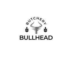 Bullhead butchery logo. Dual tone bull head silhouette. Barbeque logo