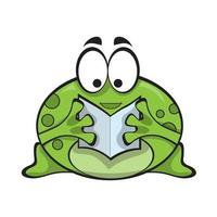 Cute frog reading a book. Cute cartoon animal illustration. vector