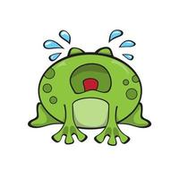 Cute sad frog sitting and crying. Green funny cartoon frog character vector