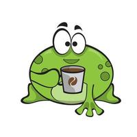 Cute frog with hot coffee. Cute cartoon animal illustration. vector