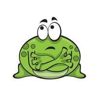 Cute green frog with crossed arms. Vector illustration in cartoon style.