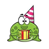 Funny cute baby frog wearing party hat, cute smiling happy animal vector