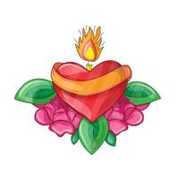 Red heart with a burning candle. Vector illustration. Fire of love
