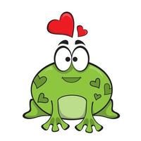 Funny little frog with red hearts overhead. In cartoon style. Isolated on white vector