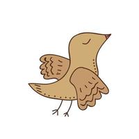 Hand-drawn vector illustration of one brown cute bird on white background.