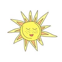 Cute funny Sun character. Vector hand drawn sun isolated on white background